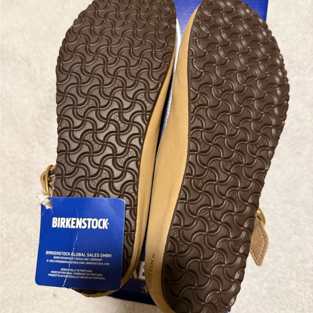 NWT Birkenstock Tracy Size 39 Narrow Fit Tan Mary-Jane with Gold Buckle - Picture 4 of 4